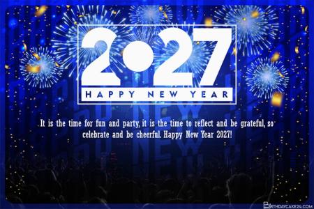 Shiny Happy New Year 2027 Greeting Card With Fireworks