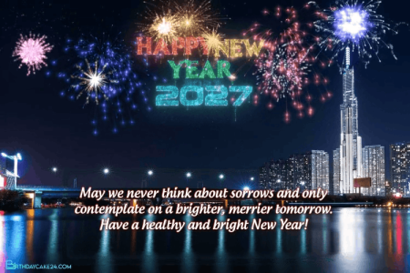 New Year 2027 Video Card With Colorful Fireworks Background
