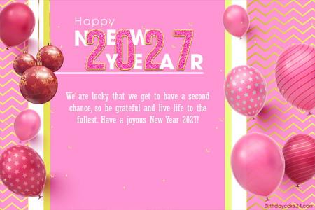 Pink Balloon New Year 2027 Card Card Maker