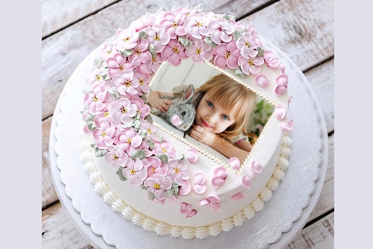Birthday Cake Photo Frame With Lovely Flowers