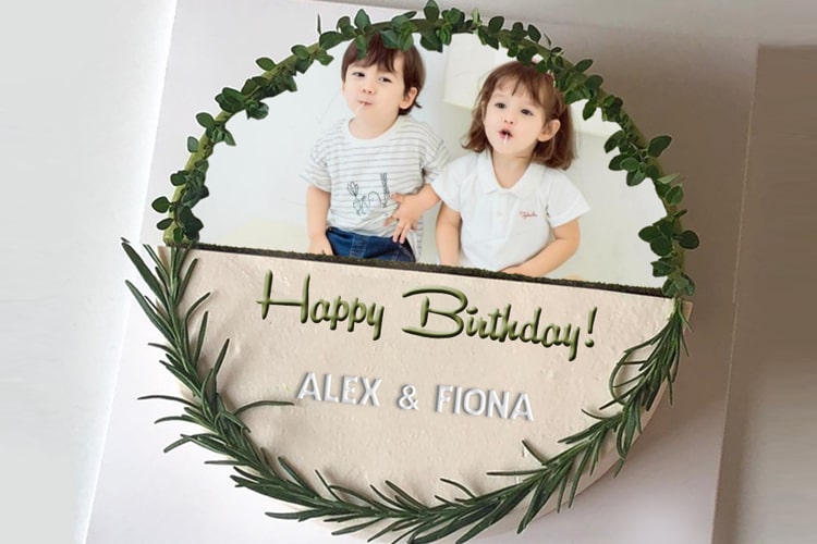 Green Birthday Cake With Photo And Name