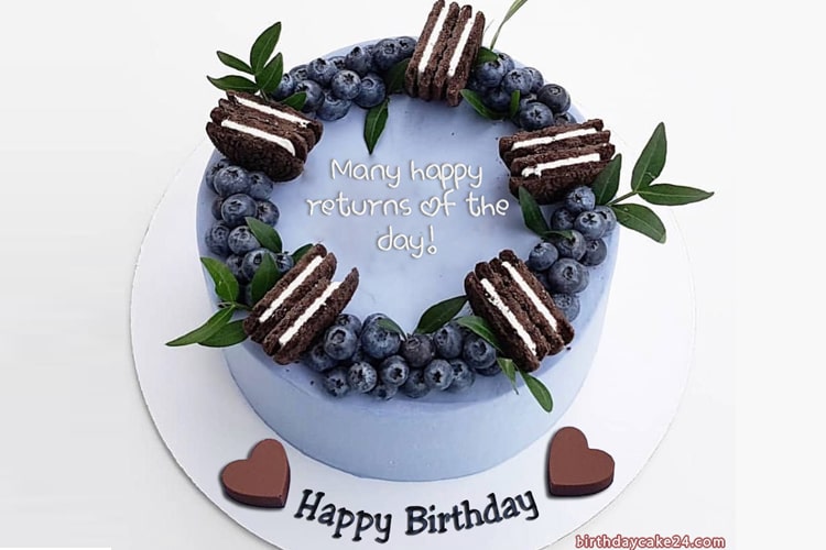 Chocolate And Blueberry Cake For Birthday With Name