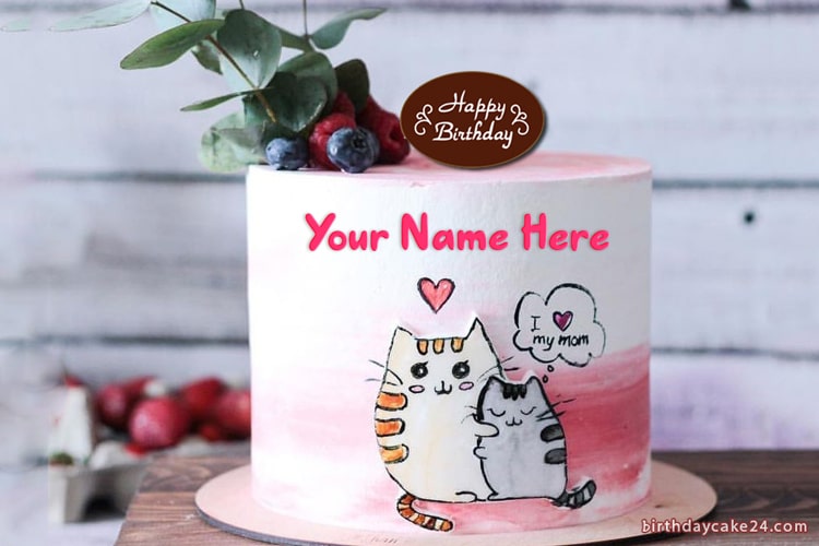 Write Name On Cute Cat Birthday Cake