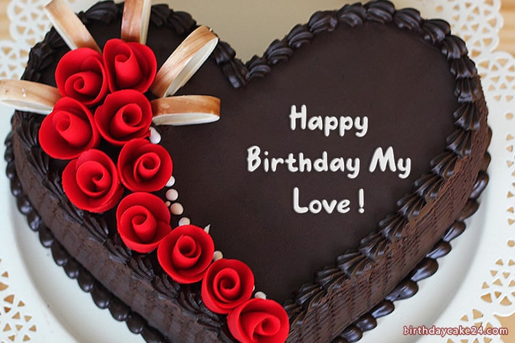 Happy Birthday Romantic Rose Love Cake With Your Name