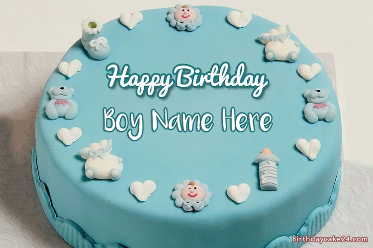 happy birthday cake with name and photo edit for boy