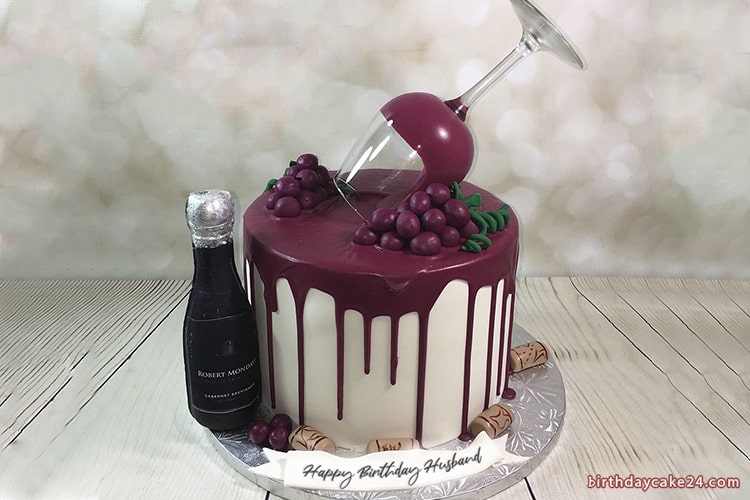 Write Name on Wine Fruit Birthday Cake