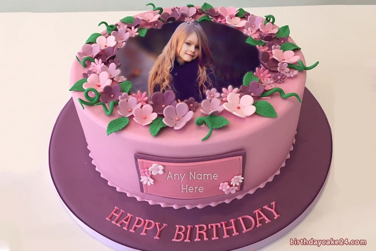Happy Flower Birthday Cake With Name And Photo Edit