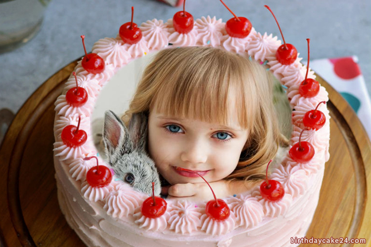 Photo Collage On Happy Birthday Cherry Cake Pic
