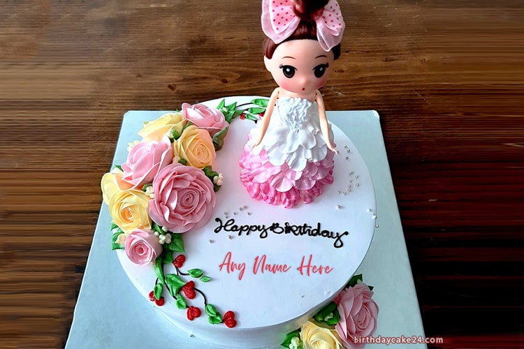 Lovely Princess Happy Birthday Cake For Girls With Name