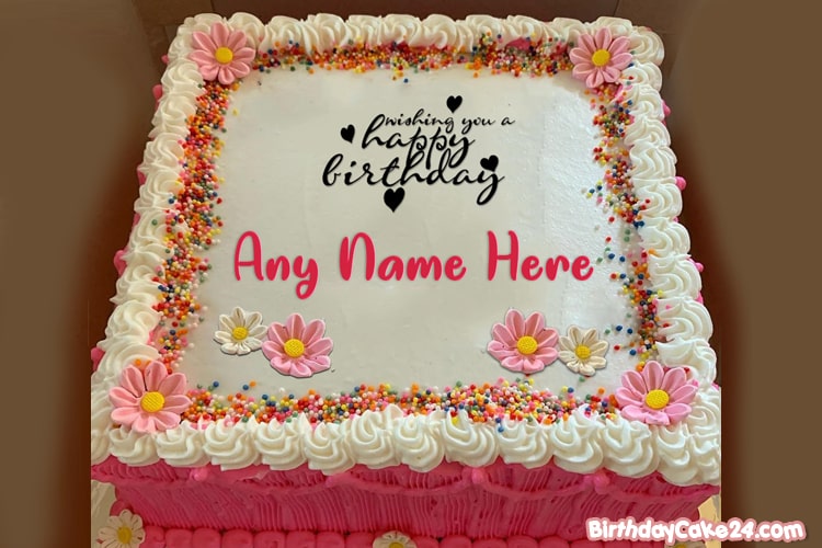 Beautiful Flowers Birthday Cake With Name