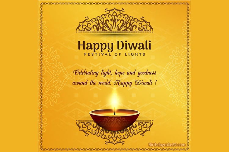 Golden Happy Diwali Card With Name Wishes