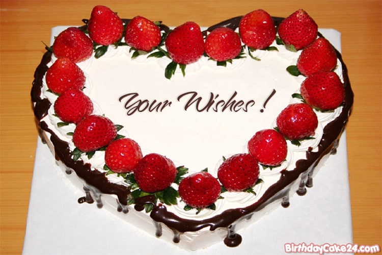 Strawberry Heart Birthday Cake With Name Editor