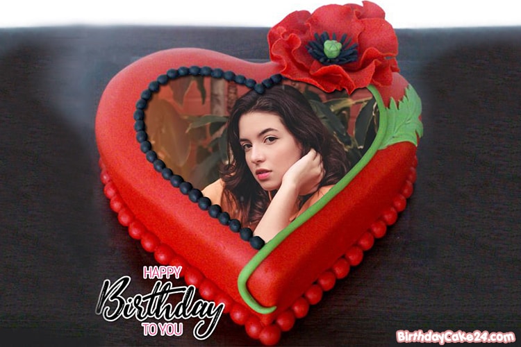 Red Heart Birthday Cake With Photo Frame Free Download