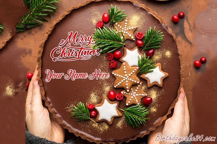 Chocolate Merry Christmas Cake With Name Edit