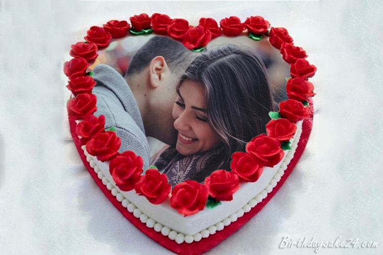 Rose Heart Shape Birthday Cake With Photo Frame