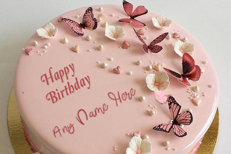 Butterflies On Happy Birthday Cake With Name Online