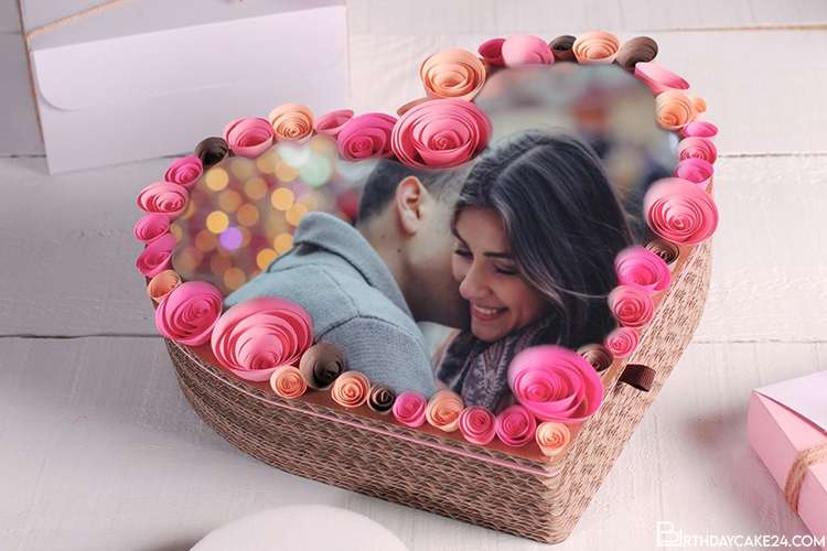 Make Rose Heart HBD Cakes With Name And Photo Edit