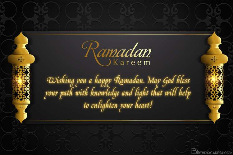 Golden Happy Ramadan Kareem Card With Name Wishes
