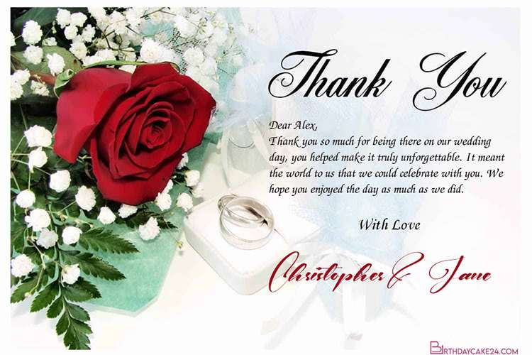 Thank You Wedding Cards With Romantic Rose