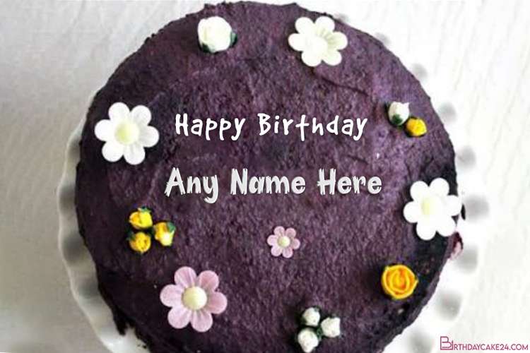 Chocolate Flower Happy Birthday Cake With Name