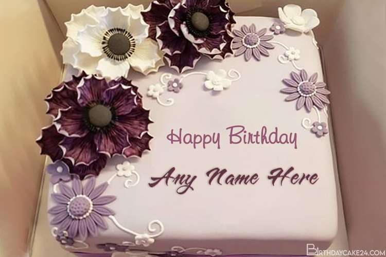 Purple Flower Happy Birthday Name Cakes Online