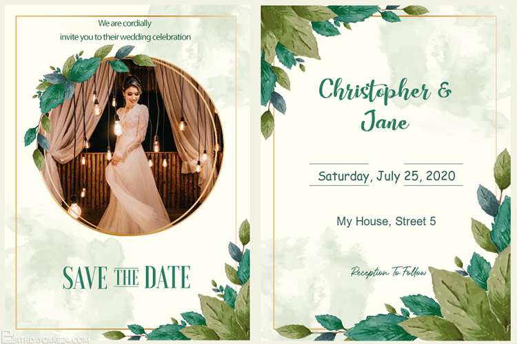 Watercolor Leaves Wedding Invitation Cards