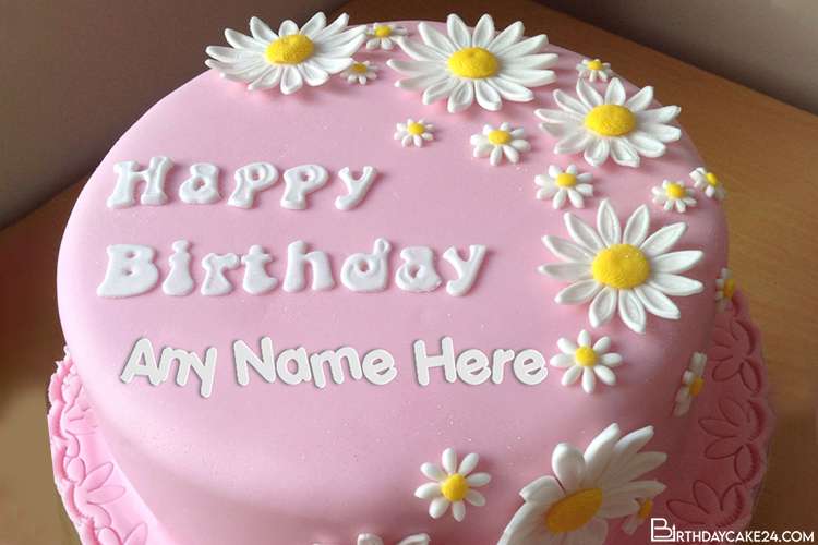 Write Name On Lovely Flower Birthday Cake Online Free
