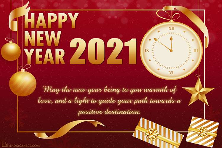 Happy New Year 21 With Clock Greeting Cards Online
