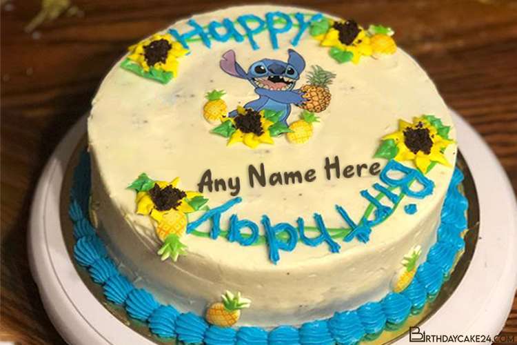 Funny Stitch Birthday Cake With Name Edit