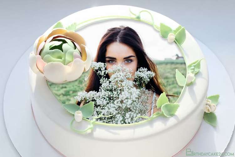 Generate Photo On Green Flower Birthday Cake Online