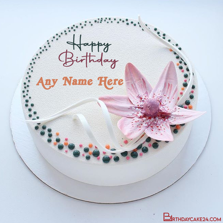 Write Name On Flower Vanilla Birthday Cake