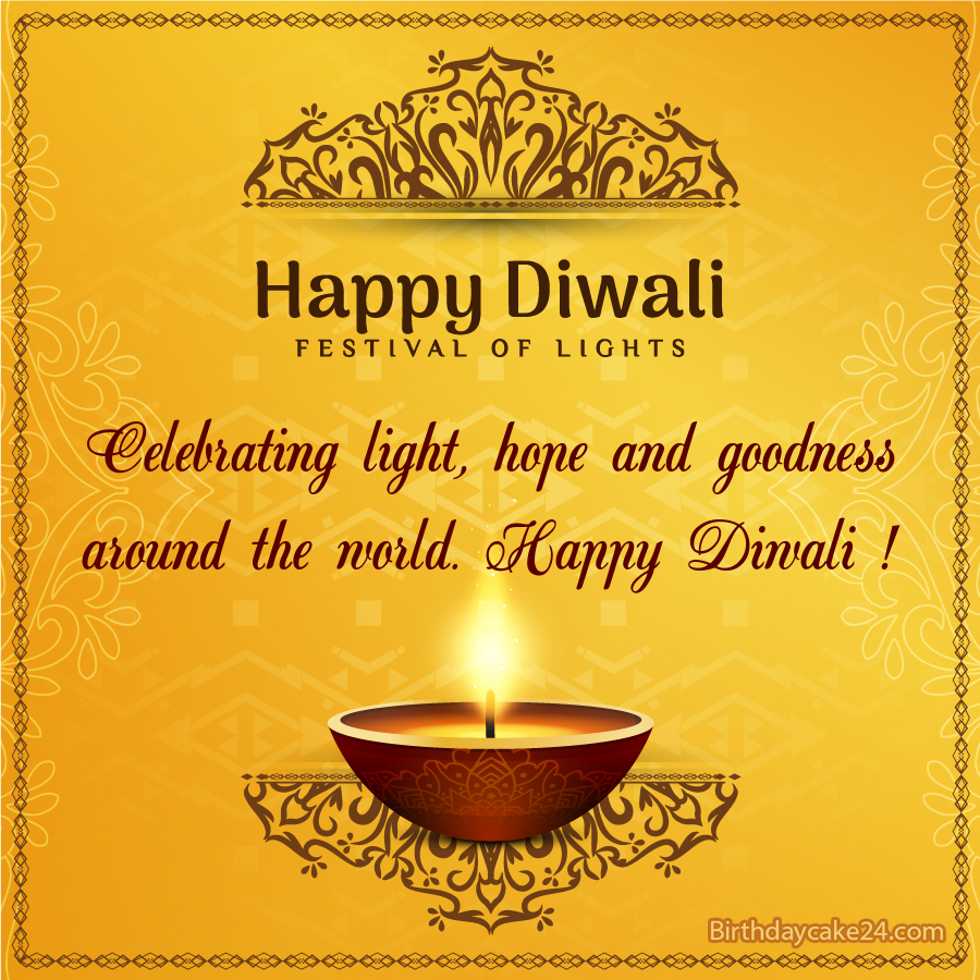 golden happy diwali card with name wishes