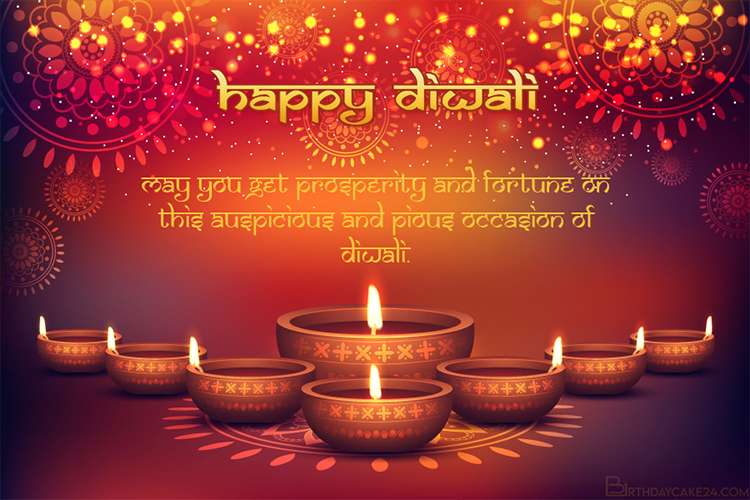 Shiny Colorful Floral Diwali Greeting Card Online
