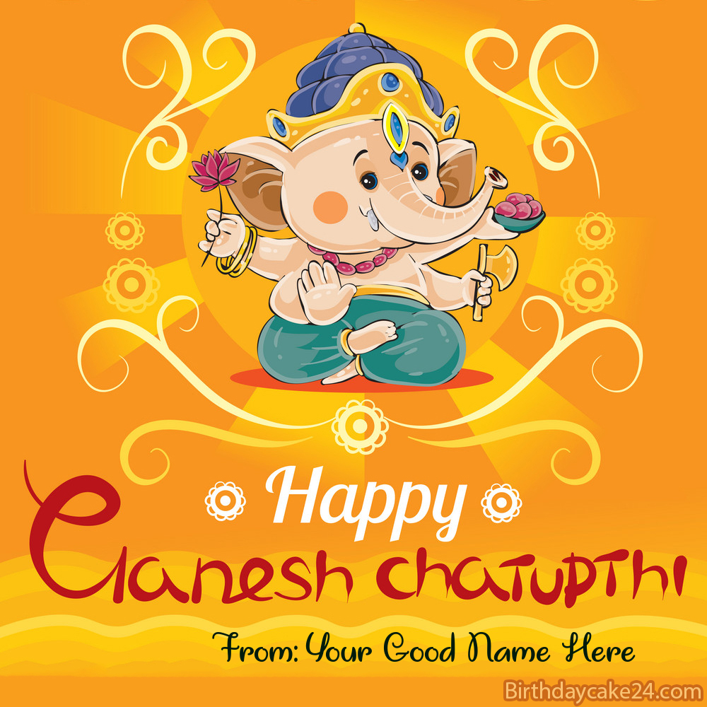 Write Name On Lord Ganesh Chaturthi Greetings Card Pics