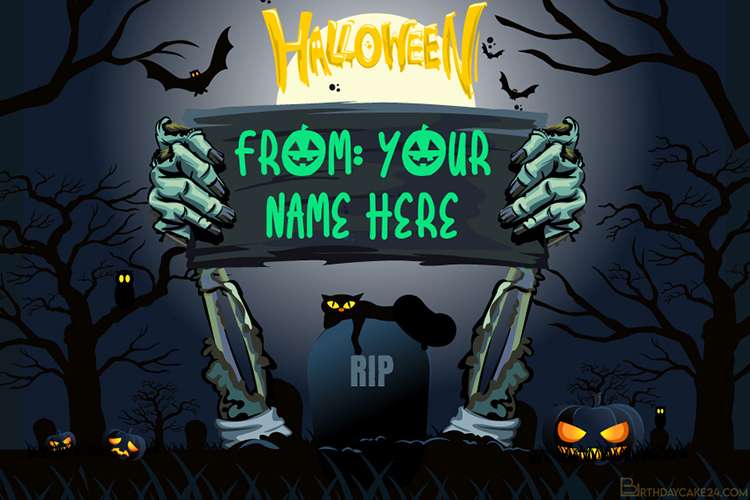 Happy Halloween Zombie Card With Name Edit