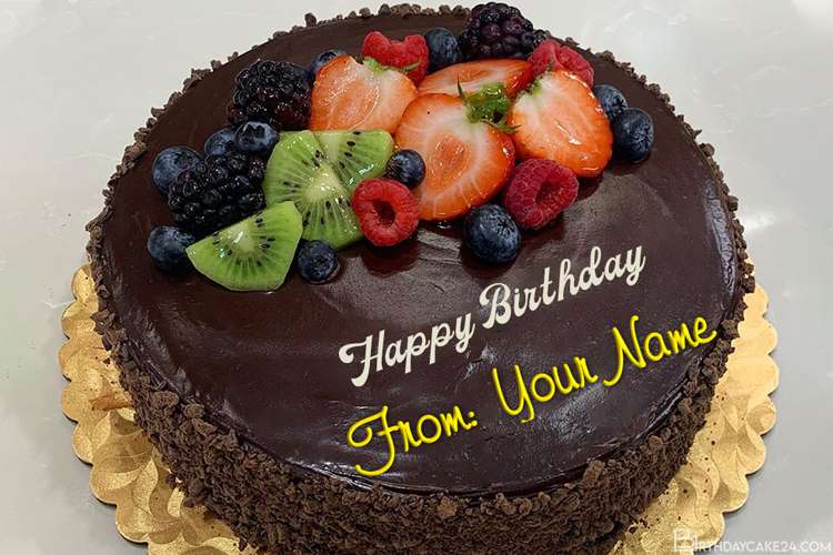 Yummy Fruit Chocolate Birthday Cake By Name Editing