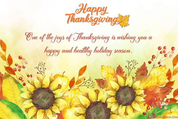 Yellow Flowers Thanksgiving Cards With Wishes