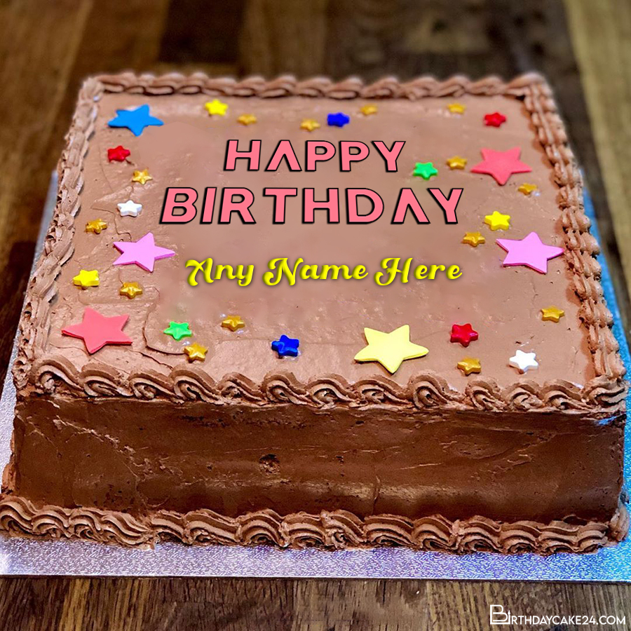 Chocolate Star Birthday Cake With Name Generator - Color BirthDay Chocolate Cake With Name EDit 732eD