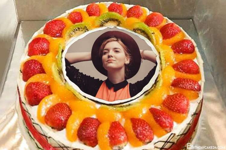 Fresh Fruit Birthday Wishes Cake With Photo Edit