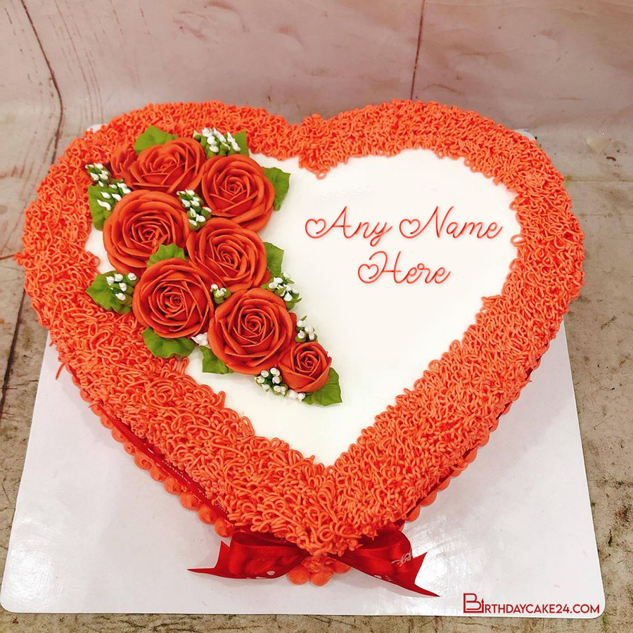 Heart Shaped Cake With Buttercream Roses With Name