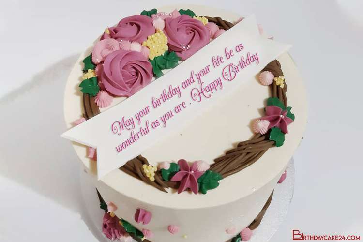 Beautiful Flowers Birthday Cake With Name Or Wishes Online
