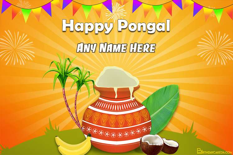 Happy Pongal 2022 Wishes Card With Name Edit