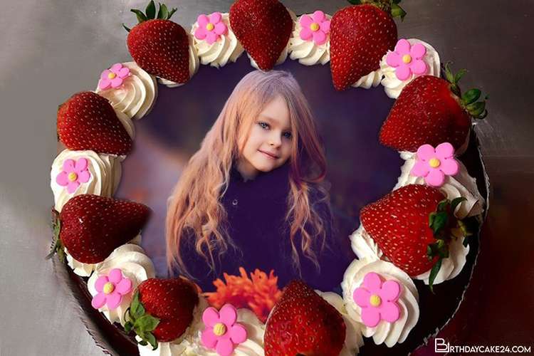 Happy Birthday Strawberry Cake Pics With Photo Edit