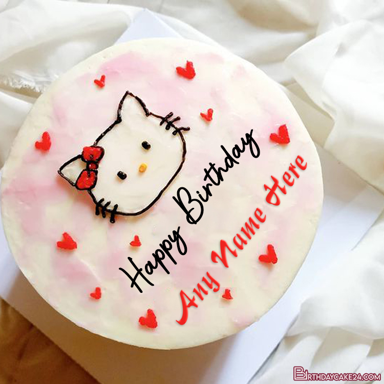 Hello Kitty Birthday WIshes Cake With Name Generator