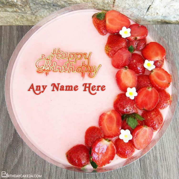Free Download Strawberry Happy Birthday Cake With Name