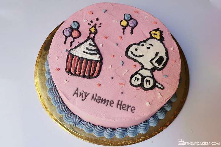 Funny Snoopy Birthday Cake By Name Editing