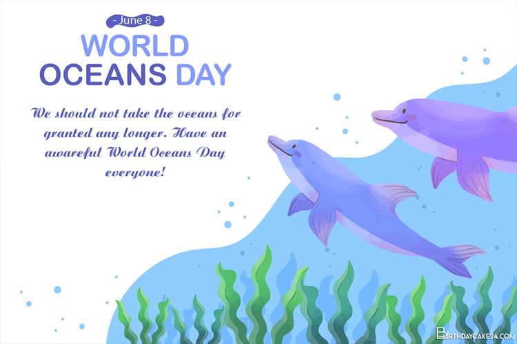 Watercolor World Oceans Day Card Images Download