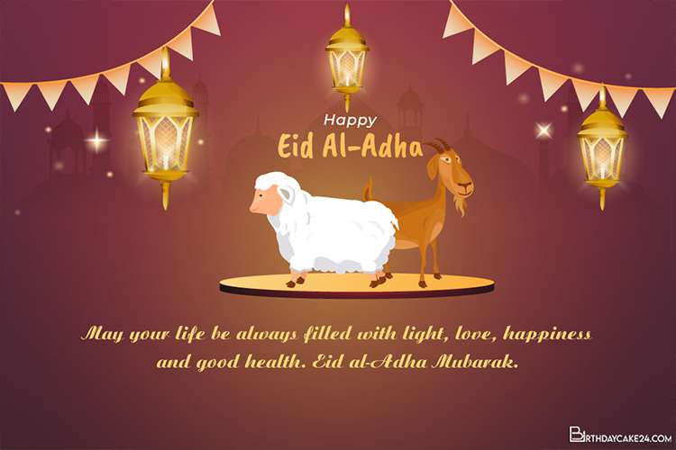 Islamic Holiday Eid ul-Adha Cards With Goat Sheep