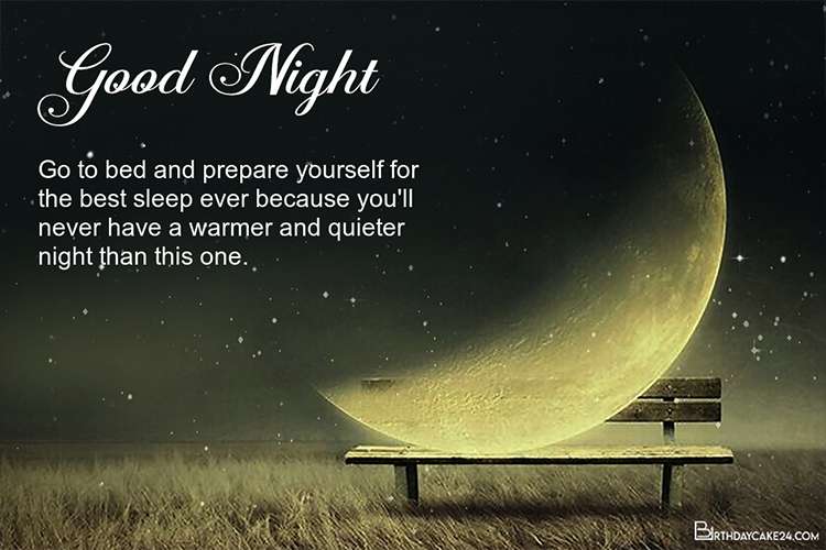 Good Night Card With Unique Romantic Golden Moonlight