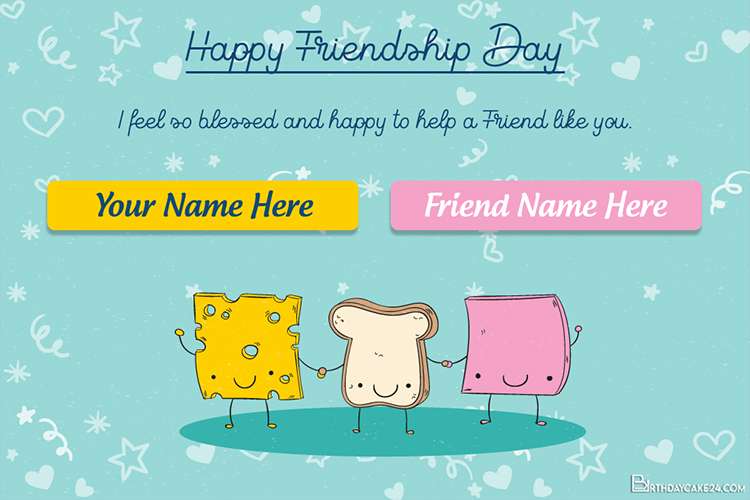 Cute Friendship Day Greeting Card With Name And Friend Name